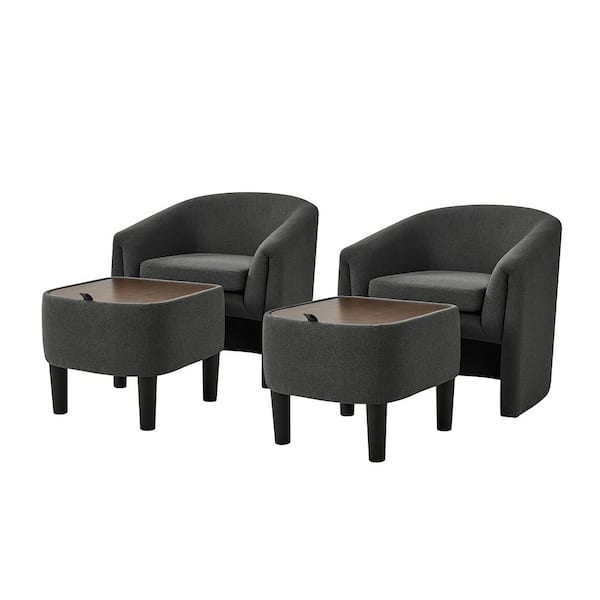 JAYDEN CREATION Zachary Charcoal Modern Upholstered Armchair with Storable Ottoman and Removable Cushion(Set of 2)