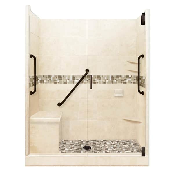 American Bath Factory Tuscany Freedom Grand Hinged 32 in. x 60 in. x 80 in. Center Drain Alcove Shower Kit in Desert Sand and Old Bronze