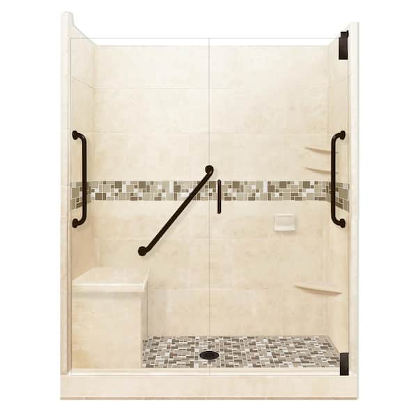American Bath Factory Tuscany Freedom Grand Hinged 36 in. x 60 in. x 80 in. Center Drain Alcove Shower Kit in Desert Sand and Old Bronze