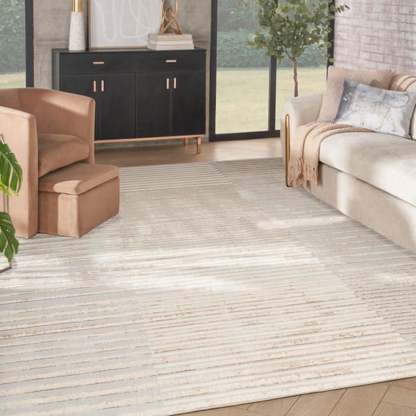 Brushstrokes Beige Silver 9 ft. x 12 ft. Abstract Contemporary Area Rug