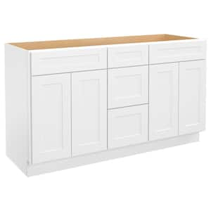 60-in W X 21-in D X 34.5-in H in Shaker White Plywood Ready to Assemble Floor Vanity Sink Base Kitchen Cabinet