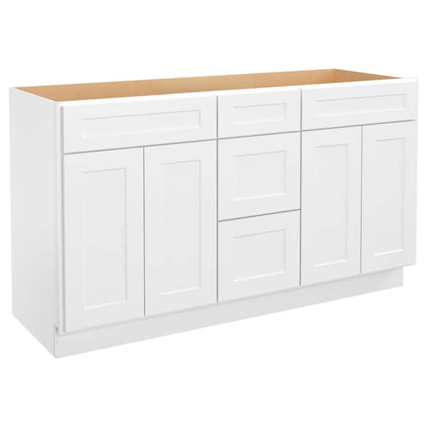 HOMEIBRO 60-in W X 21-in D X 34.5-in H in Shaker White Plywood Ready to Assemble Floor Vanity Sink Base Kitchen Cabinet