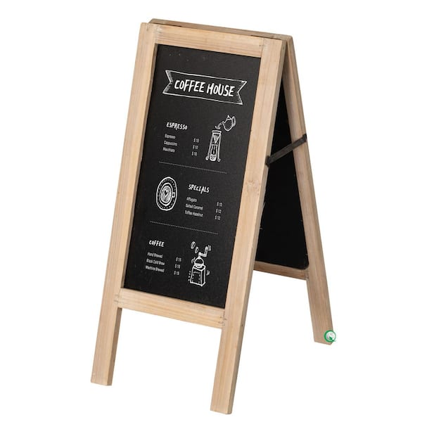 19 in. H x 12 in. W Framed Wooden Chalkboard Sign Double-Sided Menu Memo Board Easel for Restaurant, Home and Events