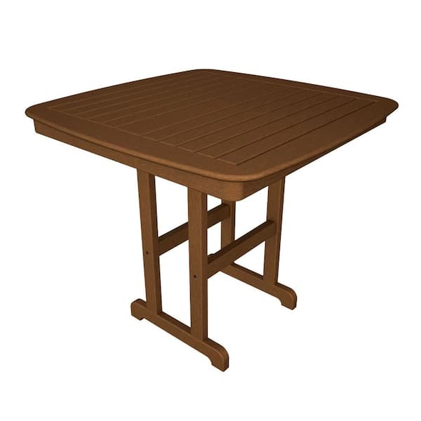 POLYWOOD Nautical 44 in. Teak Plastic Outdoor Patio Counter Table