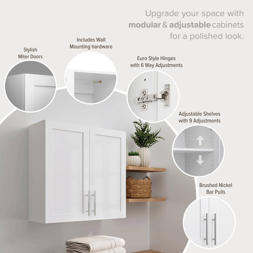 White Wall Cabinet with Adjustable Shelving and Panel Doors