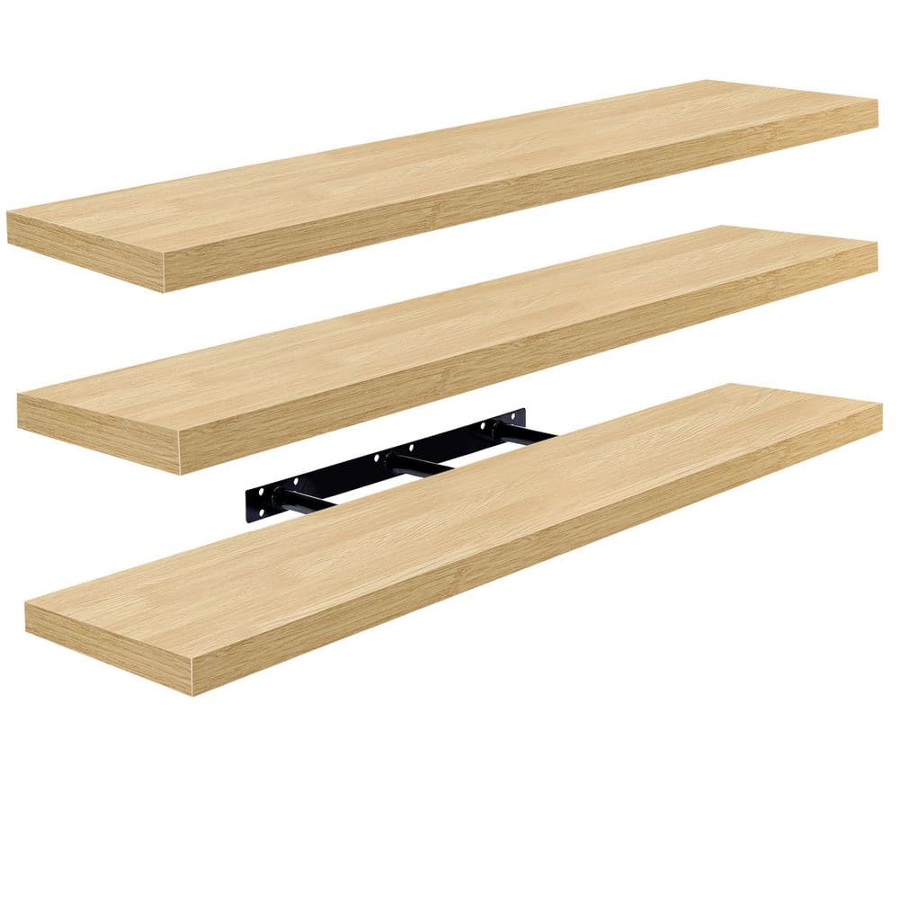 3 Pack Extra Long Floating Shelves for Wall, 47 in. W x 9.25 in. D Maple Wo