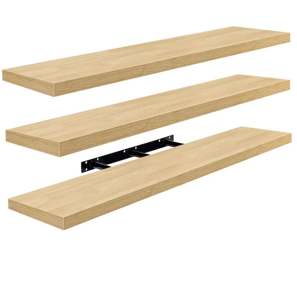 3 Pack Extra Long Floating Shelves for Wall, 47 in. W x 9.25 in. D Maple Wood Decorative Wall Shelf, Wall Mounted Decor