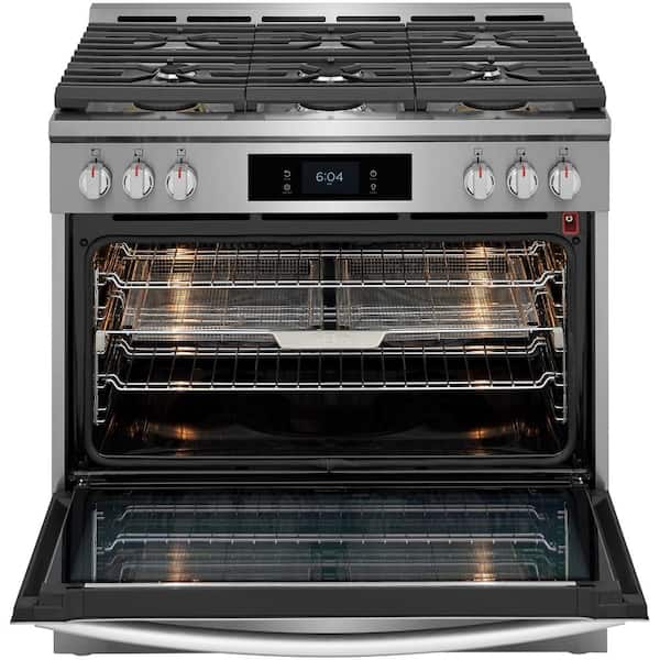 Gallery 36 in. 6-Burner Slide-In Dual Fuel Range in Stainless Steel with Total Convection and Air Fry