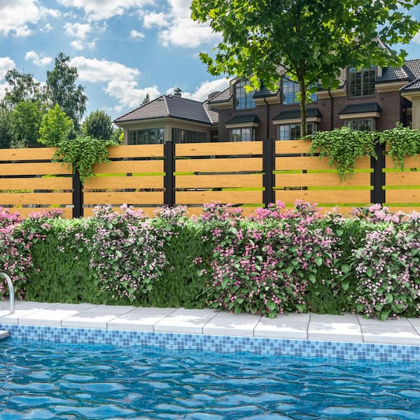 4 ft. x 6.5 ft. (2-Panels) Outdoor Fir Wood Flat Top Privacy Fence Screen with Metal Stakes for Soft and Hard Ground