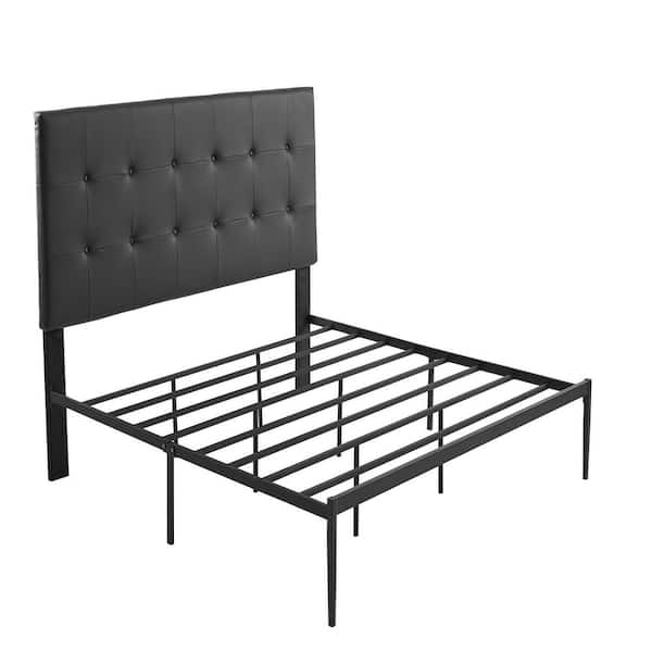 ZIRUWU Black Frame King Platform Bed with, Pvc Cover Haedboard with Sponge Interlayer, Iron Frame with High Temperature Paint
