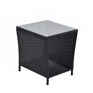 20.1 in. H Black Square Wicker Outdoor Coffee Table with Glass Top for Garden, Porch, Backyard and Pool