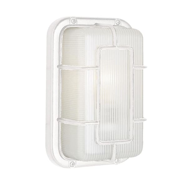 Bel Air Lighting Walker 10 in. 1-Light White Rectangular Bulkhead Outdoor Wall Light Fixture with Ribbed Acrylic
