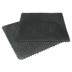 Revolution Diamond-Plate 5/8 in. T. x 3 ft. W x 3 ft. L Black Interlocking Rubber Flooring Tiles (4-Pack)