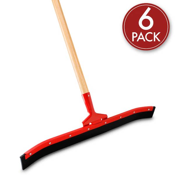 24 in. Curved Rubber Floor Squeegee with 60 in. Wood Handle (6-Pack)