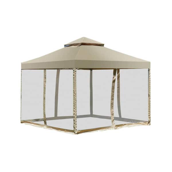 10 ft. x 10 ft. Beige 2-Tier Screw-free Structure Shelter Gazebo Canopy