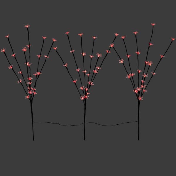 2.5 ft. Red LED Cherry Blossom Lighted Outdoor Artificial Tree Branches (Set of 3)