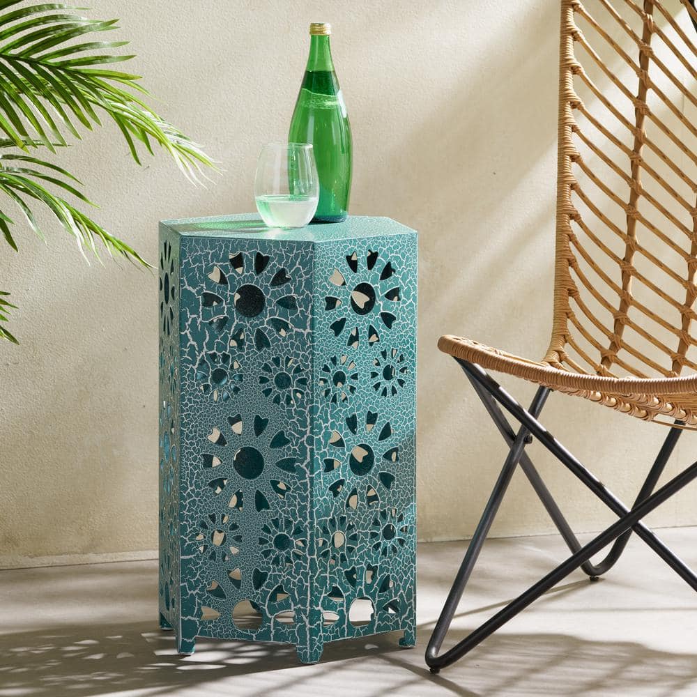 CHRISTOPHER KNIGHT HOME Wanda 14 in. W Crackle Teal Hexagon Metal