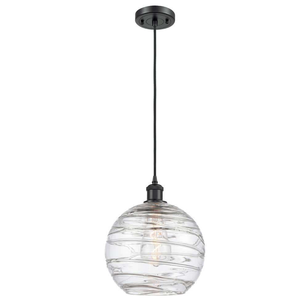Ballston Mini Globe Pendant Light in Matte Black with Clear Deco Swirl Glass