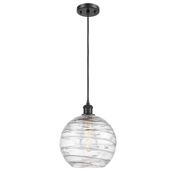 Innovations Athens Deco Swirl 1-Light Matte Black Globe Pendant Light with Clear Deco Swirl Glass Shade
