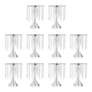 Silver 10.2 in. H Tabletop Crystal Flower Stand Wedding Centerpieces Metal Vase Small (10-Piece)