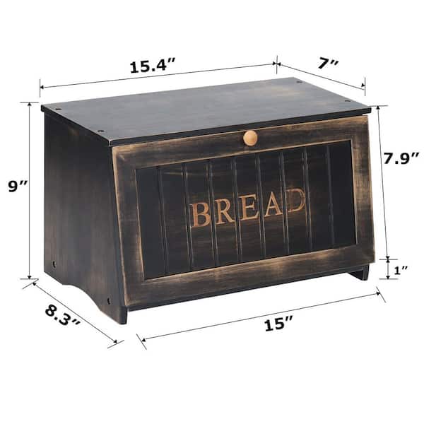 Wudkey 1-Piece Large Bamboo Vintage Black Bread Box for Kitchen