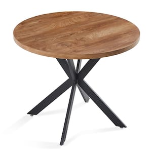 Wood Outdoor Coffee Table with Round Walnut Top and 4 Metal legs in Brown