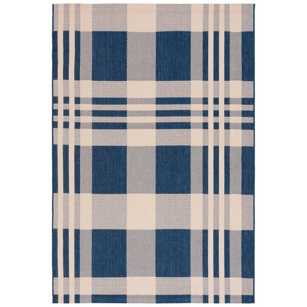 SAFAVIEH Courtyard Navy/Beige Doormat 2 ft. x 4 ft. Plaid Indoor/Outdoor Area Rug