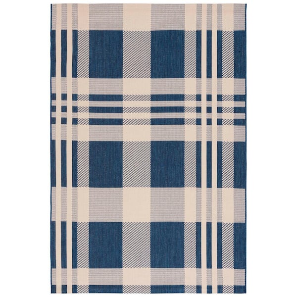 Courtyard Navy/Beige 4 ft. x 6 ft. Plaid Indoor/Outdoor Area Rug