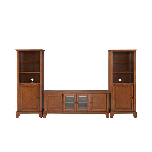 Crosley Newport Low Profile TV Stand and 2-Audio Piers in Cherry
