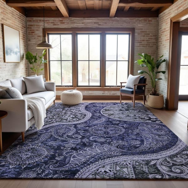 Mayfield Premium Machine Washable Abstract AMF1078 Navy 8 ft. x 10 ft. Area Rug