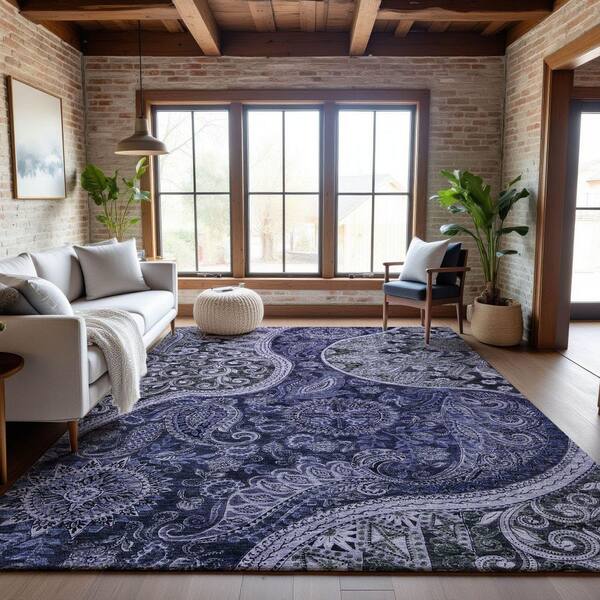Mayfield Premium Machine Washable Abstract AMF1078 Navy 9 ft. x 12 ft. Area Rug