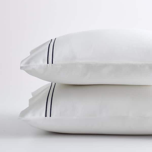 The Company Store Legends Hotel Dorset Stripe Blue Embroidered 600-Thread Count Egyptian Cotton Sateen Standard Pillowcase (Set of 2)