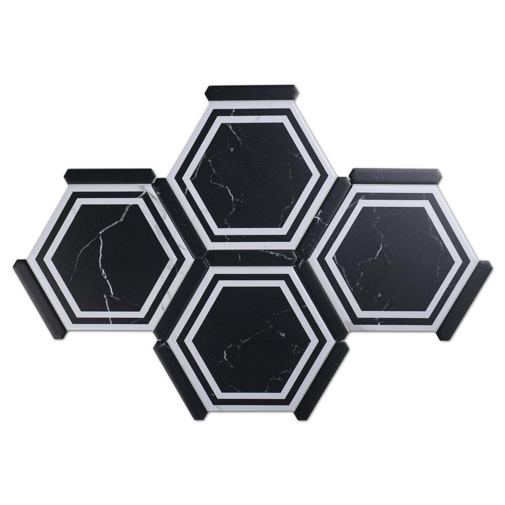 MOLOVO Ontario Night Black Hexagon 8.58 in. x 9.89 in. Matte