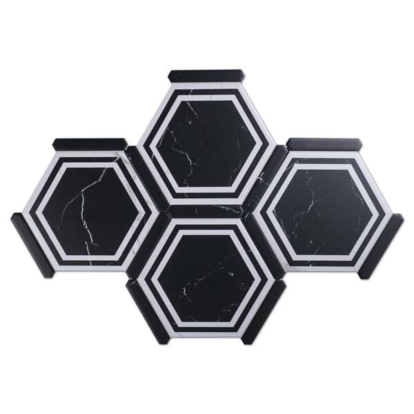 MOLOVO Ontario Night Black Hexagon 8.58 in. x 9.89 in. Matte Porcelain ...