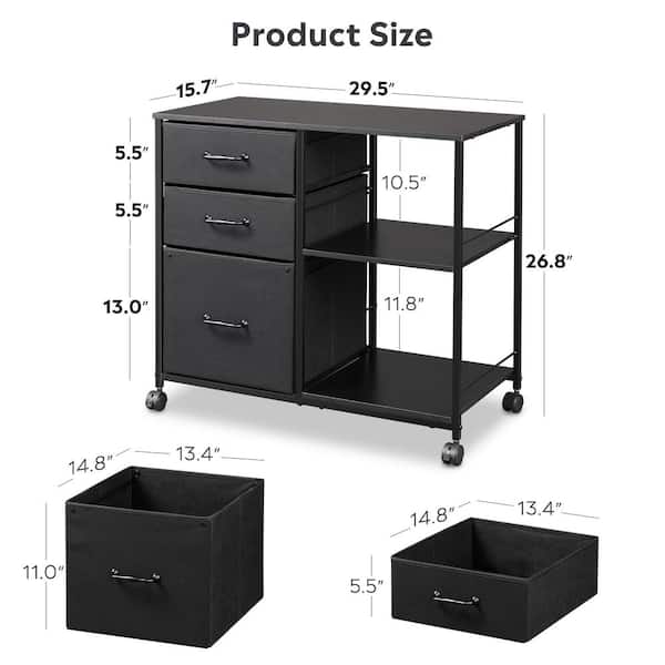 Homcom Rolling File Cabinet 3-Drawer Modern Rolling Storage Cabinet Office  Supply Printer Cart