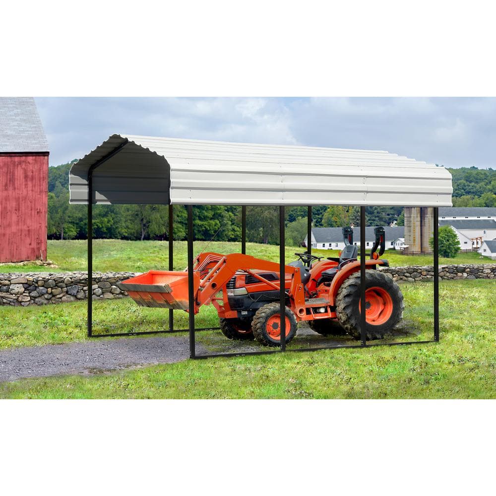 Eggshell Steel Frame Carport Kit with White Roof