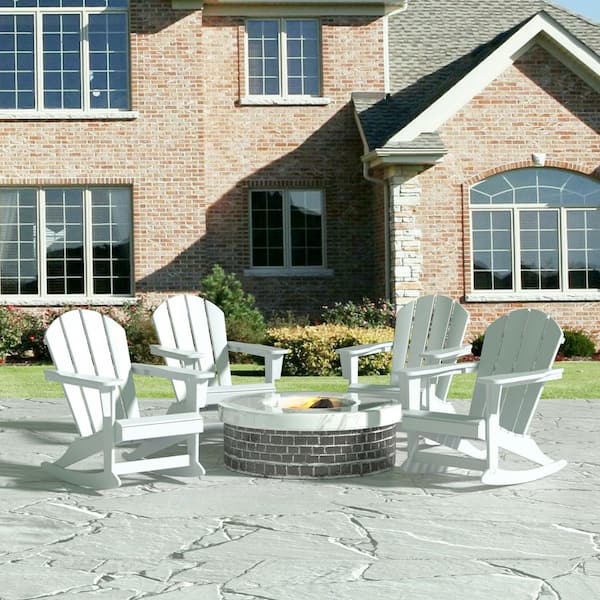 WESTIN OUTDOOR Laguna Set of 4 Fade Resistant Outdoor Patio HDPE Poly Plastic Adirondack Porch Rocking Chair in White