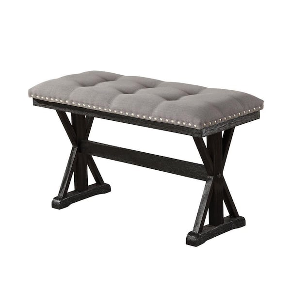 Gema Gray 24" Counter Height Dining Bench No Back 48" Linen Fabric Solid Wood 18