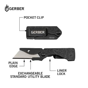 E.A.B. Stainless Steel Compact Utility Knife in Black Topo