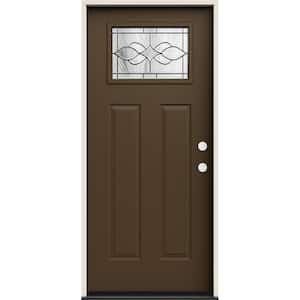 36 in. x 80 in. Left-Hand/Inswing Craftsman Carillon Decorative Glass Dark Chocolate Steel Prehung Front Door