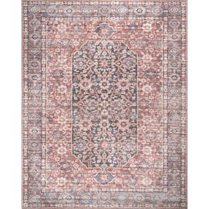Darcey Machine Washable Traditional Floral Medallion Rust 5 ft. x 8 ft. Indoor Area Rug