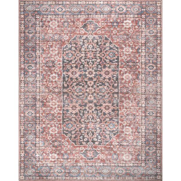 nuLOOM Darcey Machine Washable Traditional Floral Medallion Rust 5 ft. x 8 ft. Indoor Area Rug