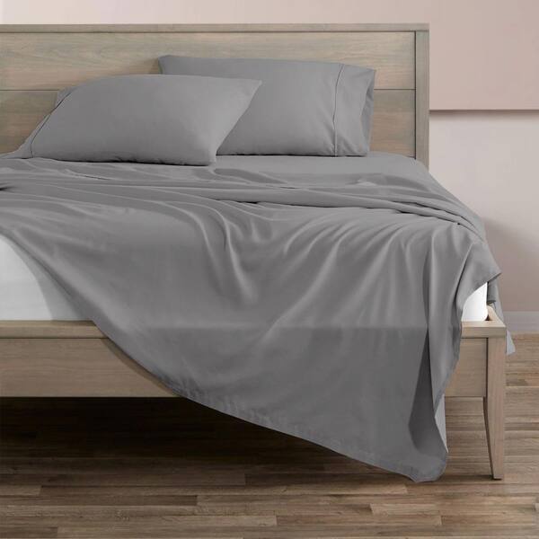 Delara Home Organic Cotton Flat Sheet - Grey - Twin