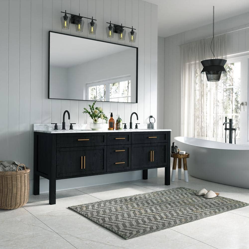 Large Black Aluminum Framed Rectangular Wall Mirror, 60" x 36"