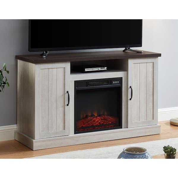 48 in. Freestanding Wooden Electric Fireplace TV Stand in Stone Gray