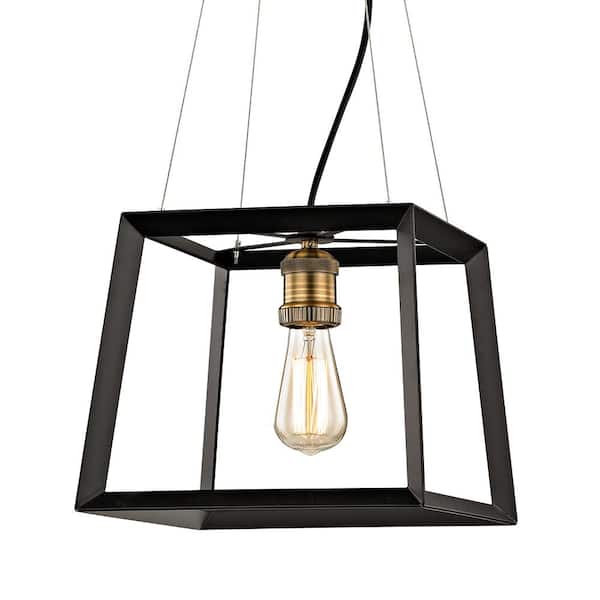 Fifth and Main Lighting Austin 1-Light Black Frame Square Pendant with Antique Brass Socket