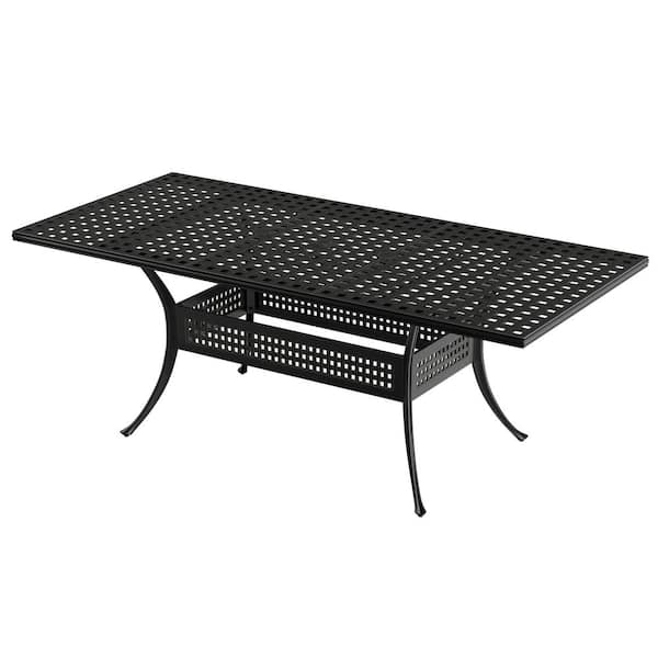 Mondawe 80in. L x 38in. W Cast Aluminum Rectangular Outdoor Patio Expandable Dining Table with Classic Lattice TopUmbrella Hole