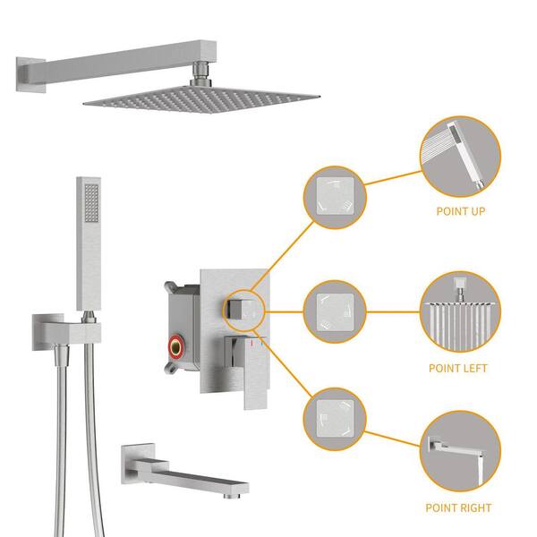 Cfowner Brushed Nickel Shower System- 12 Inches Ceiling Shower Faucet Set  with Shower head, Handheld-Shower Combo Set for Bathroom-Easy Installation