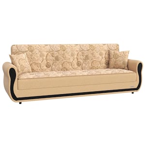 Madrid Collection Convertible 90 in. Beige Chenille 3-Seater Twin Sleeper Sofa Bed with Storage