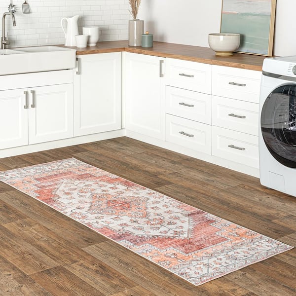 Dania Machine Washable Medallion Rust 3 ft. x 8 ft. Runner Rug